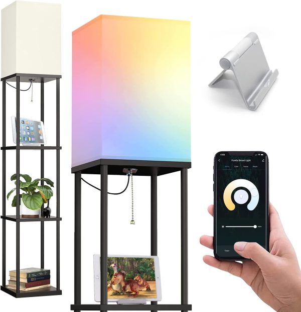 Smart LED Floor Lamp with Shelves 3 Color Temperature Light